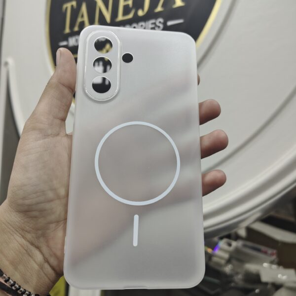 frosted matte semi-transparent mobile back cover with a built-in magnetic ring layout, custom-tailored for the Samsung Galaxy A27 5G.