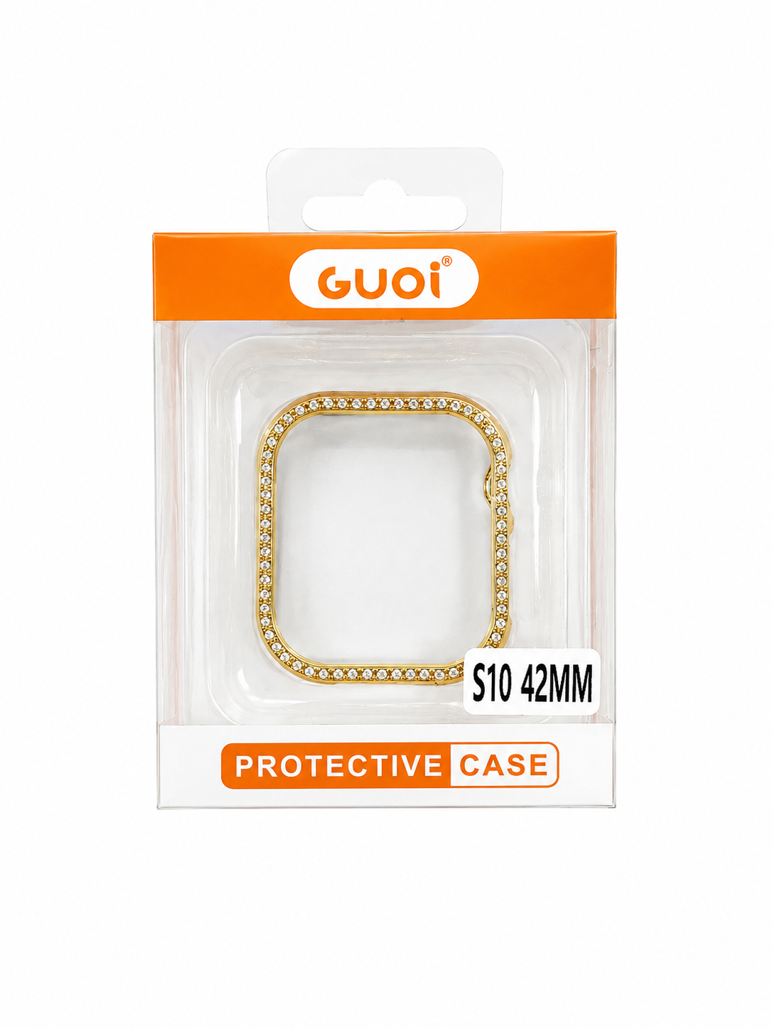 2026/08/654.png GUOI gold-tone rhinestone bling protective bumper case designed for a 42mm smartwatch. - Image 1