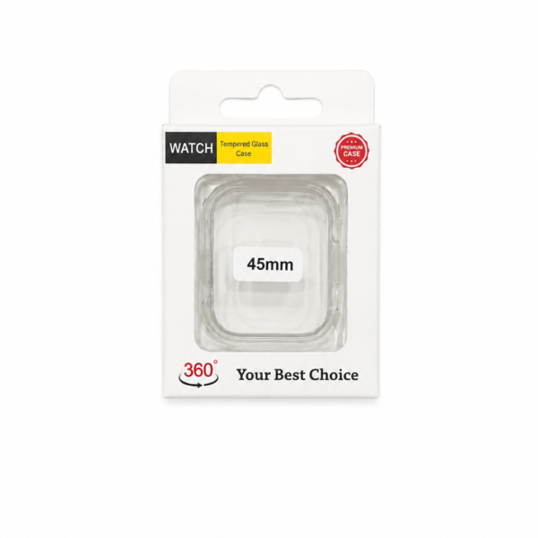 45mm Transparent Tempered Glass Smartwatch Case designed for full 360-degree protection.