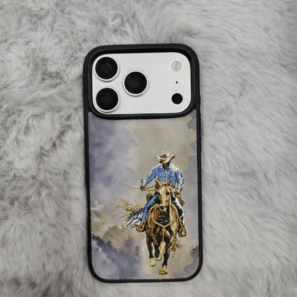 Western Cowboy Embroidered Leather Protective Phone Case.