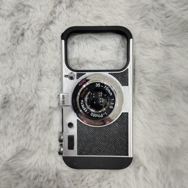 Vintage Camera Lens Style Phone Case – Black & Silver