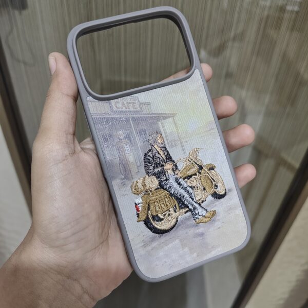 Vintage Motorcycle Rider Embroidery Phone Case