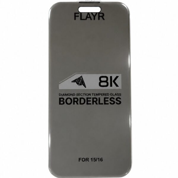 FLAYR 8K Diamond Section Borderless Tempered Glass for iPhone 15/16