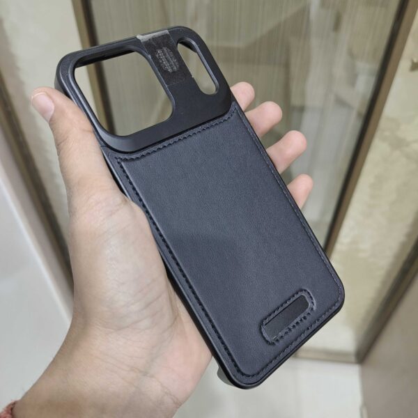 Premium Black Leather Wallet Phone Case with Camera Protection