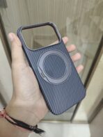 Aramid Carbon Fiber Magnetic Phone Case with a Built-in 360° Rotating Ring Stand.