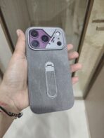 Denim/Linen Textured Magnetic Kickstand Case with a protective slide-out camera cover module. - Image 2