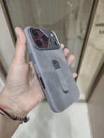 Denim/Linen Textured Magnetic Kickstand Case with a protective slide-out camera cover module. - Image 3