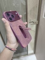 textured PU leather hybrid phone case featuring a built-in vertical kickstand and integrated camera module protection. - Image 3