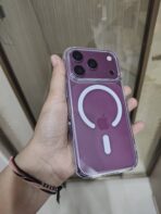 Clear MagSafe Phone Case with Purple Accents designed for newer iPhone Pro Max models. - Image 2