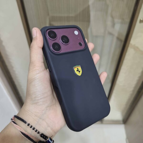 Ferrari MagSafe Liquid Silicone Case with a Metal Logo for iPhone.