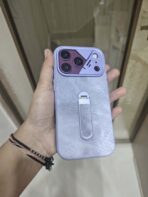 lavender denim texture phone case with a built-in metal ring kickstand. - Image 2