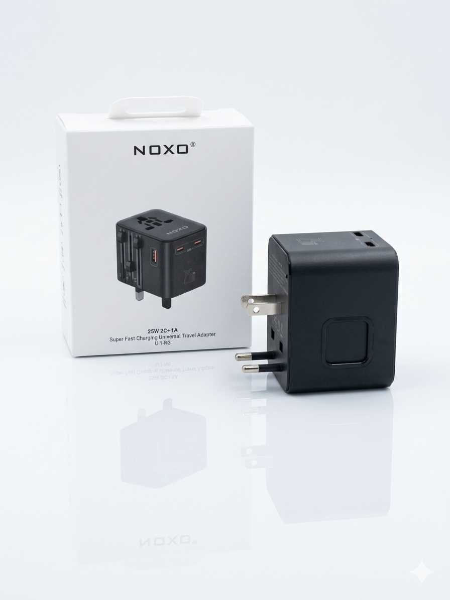 2026/09/3368.jpg NOXO 25W 2C+1A Super Fast Charging Universal Travel Adapter (Model: U-1-M3 / UN-N3). - Image 1