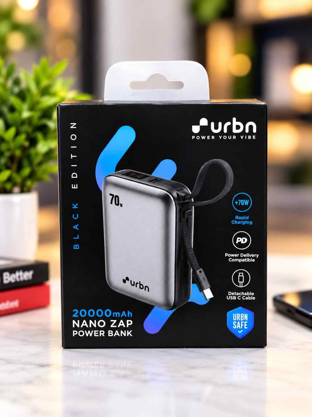 2026/10/11606.jpg URBN Nano Zap 70W 20,000mAh Power Bank (Black Edition). - Image 1