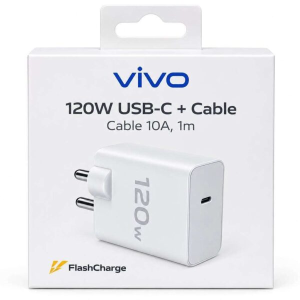 Vivo 120W FlashCharge Power Adapter with USB-C Cable.
