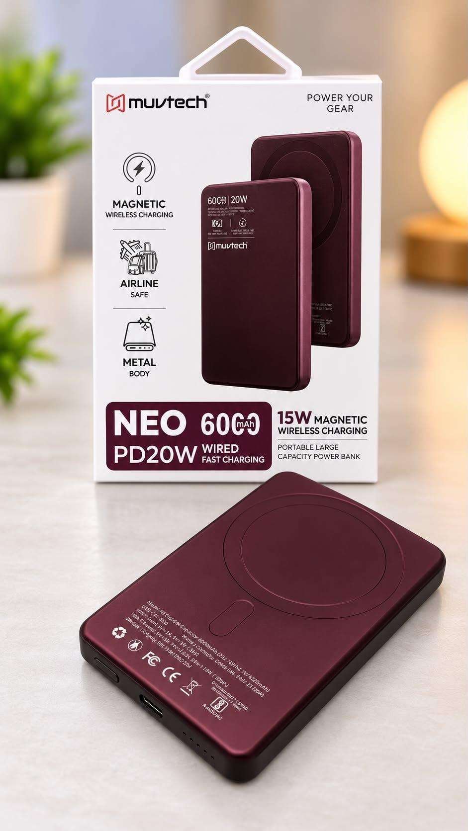 2026/10/7395.jpg Muvtech Neo 6000mAh Magnetic Wireless Power Bank. - Image 1